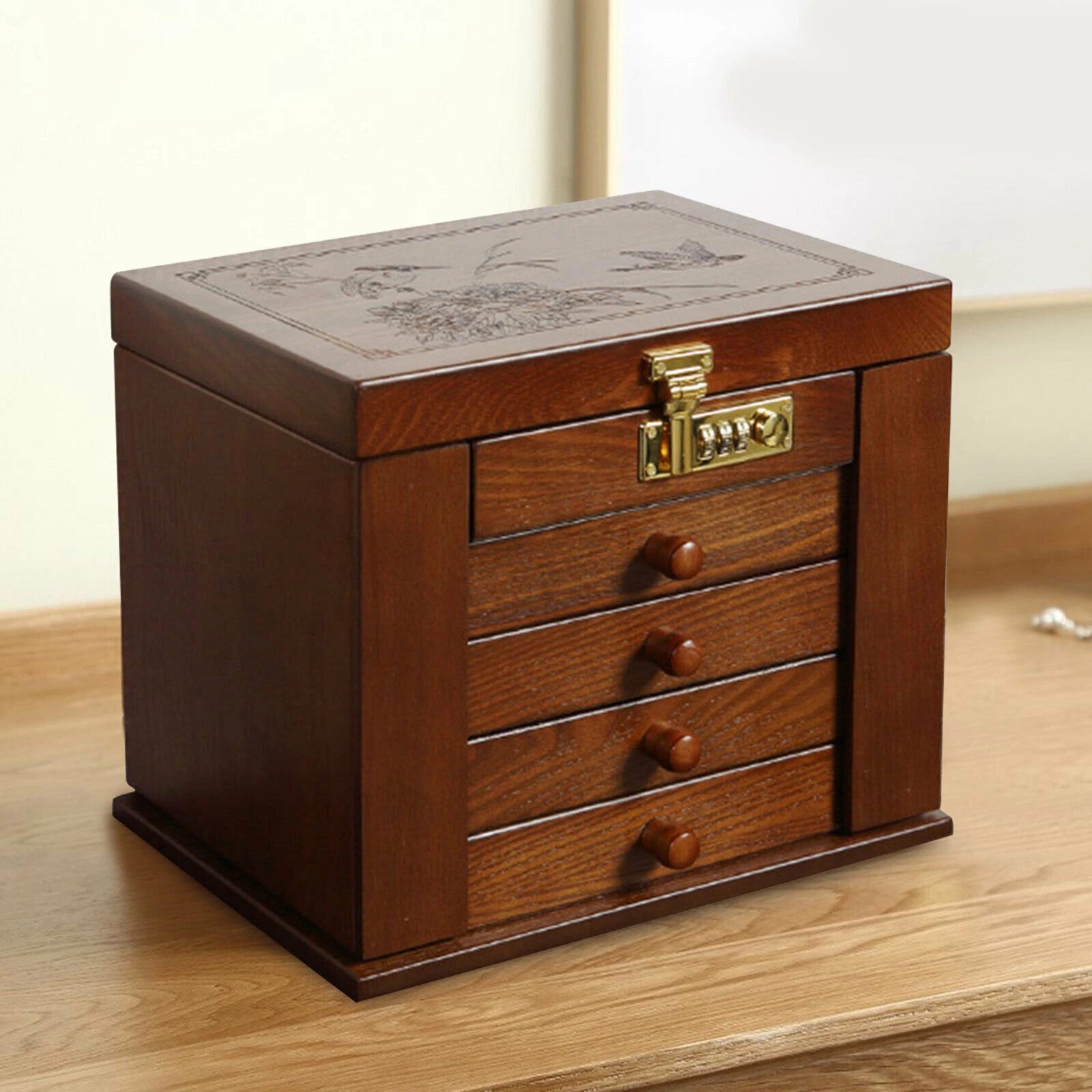 Elegant 5-Layer Wooden Jewelry Box with Velvet Lining and Secure Lock | eBay