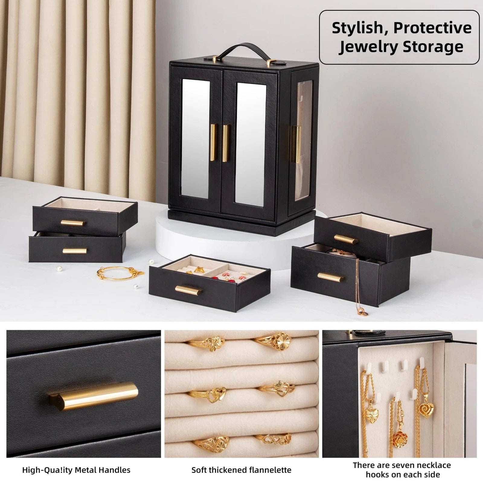 Jewelry Box 360° Rotating, Jewelry Storage Case with 5 Drawers, Jewelry Org | eBay