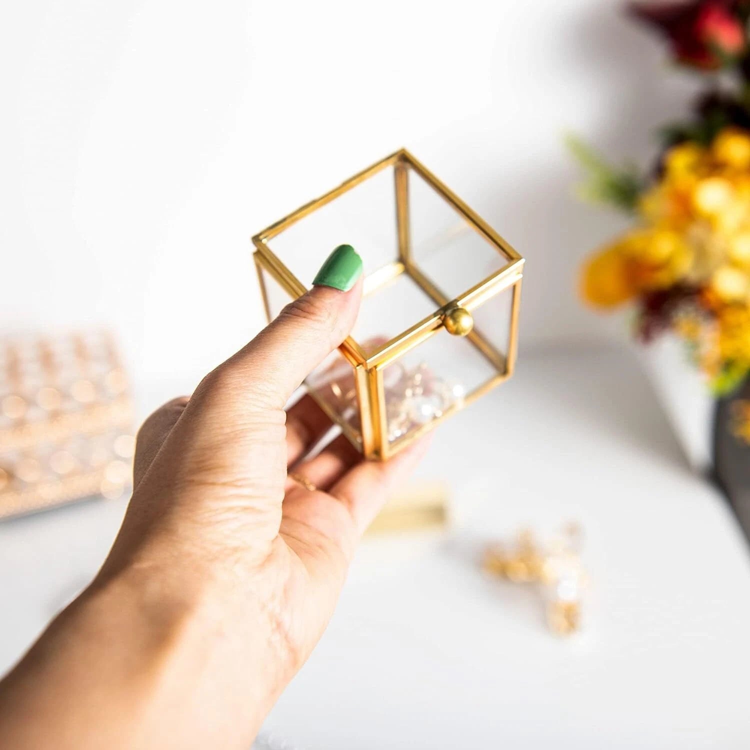 Small Glass Jewelry Trinket Box Ornate Rings Earrings Display Shadow Box | eBay