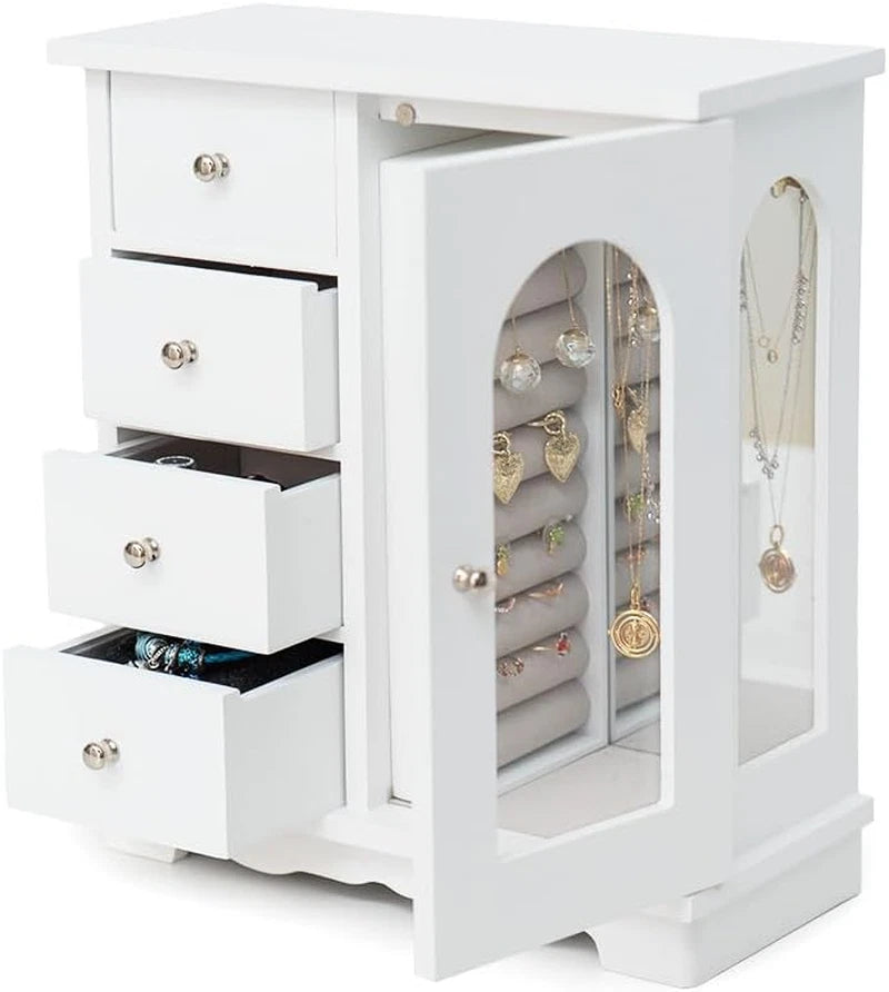 White Jewelry Box for Girls Wooden Makeup and Accessories Organizer Ring Storage | eBay