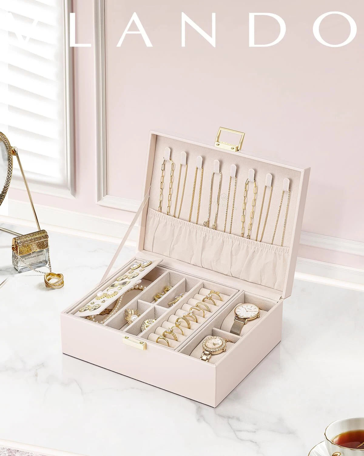 Vlando 2 Layer Jewelry Box Large Jewelry Organizer for Women Removable Jewele... | eBay