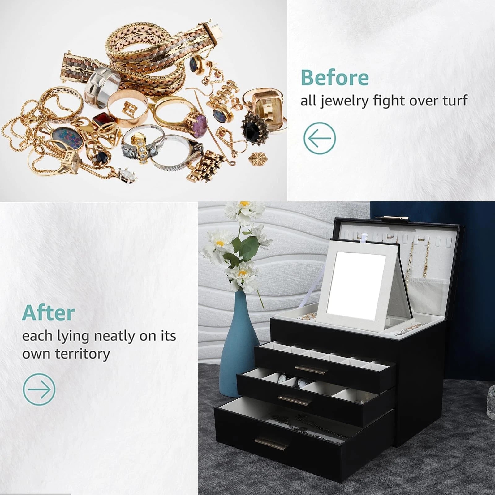 Large Jewelry Box for Women, 4 Layer Jewelry Holder Organizer with Necklace H... | eBay