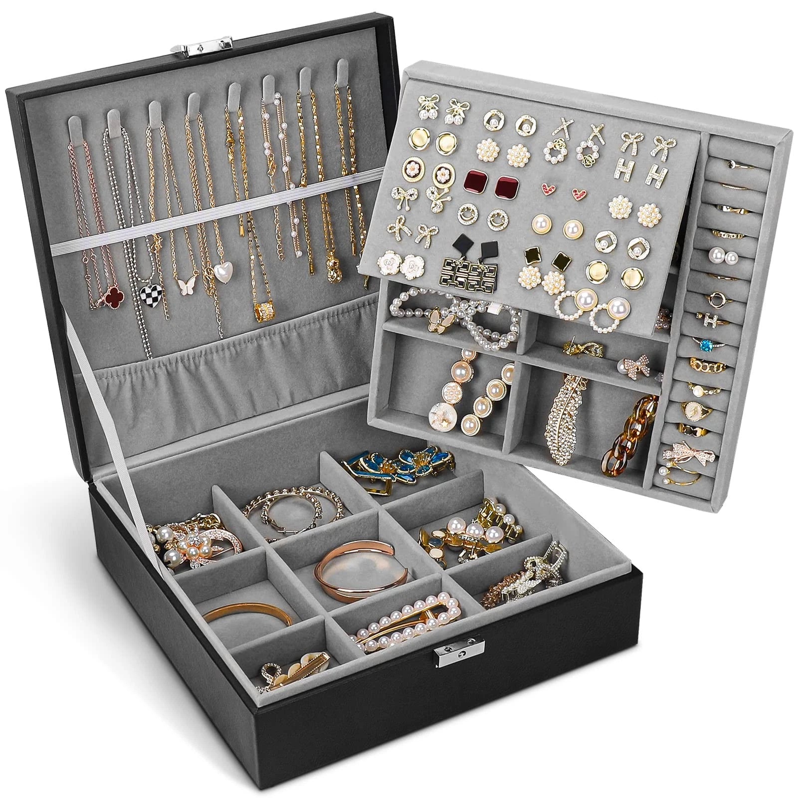 Jewelry Box, Jewelry Boxes for Women & Men with PU Leather, 2 Layer Large Jew... | eBay