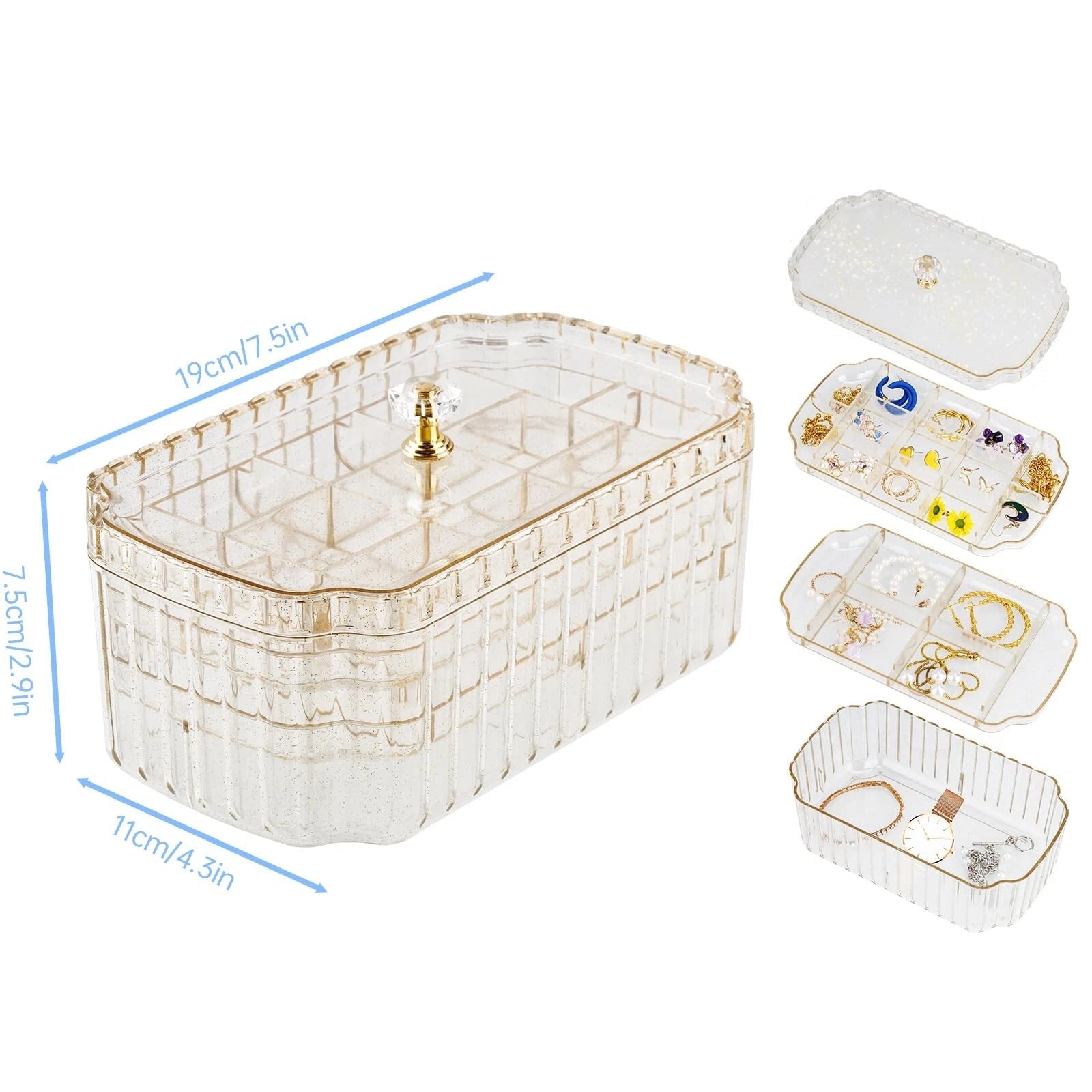 NiHome Transparent 3-Layer Jewelry Organizer Box with Elegant Gold Handle, Ef... | eBay