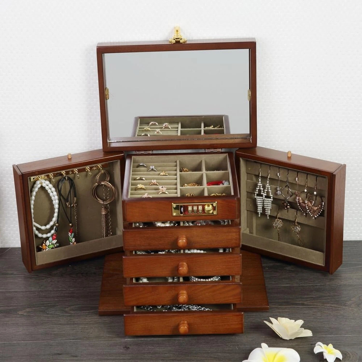 FEECOZ Wooden Jewelry Box for Women, Jewelry Storage Box with Combo Lock for ... | eBay