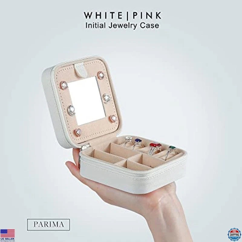 Travel Jewelry Case Organizer - Rings, Necklaces, Earrings, White, Initial M | eBay