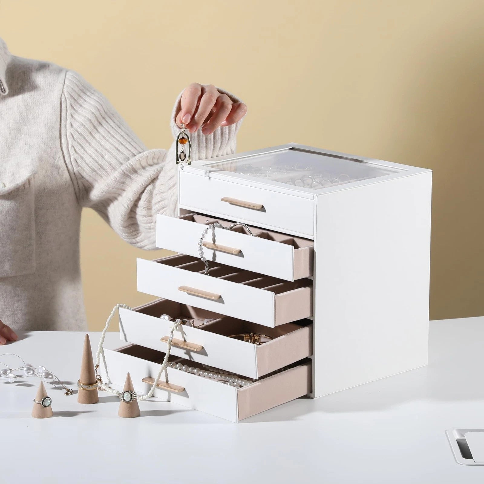 Clear Lid Jewelry Box,5-Layer Jewelry Organizer with Drawer,PU Leather Jewelr... | eBay