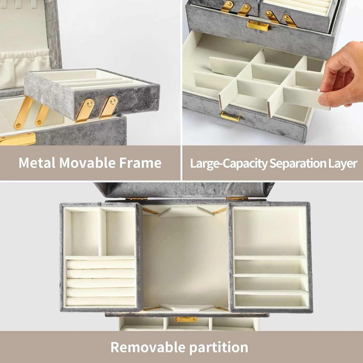 Velvet Jewelry Boxes, Women Jewelry Organizer Box, 3- Layer Large Jewelry Storag | eBay