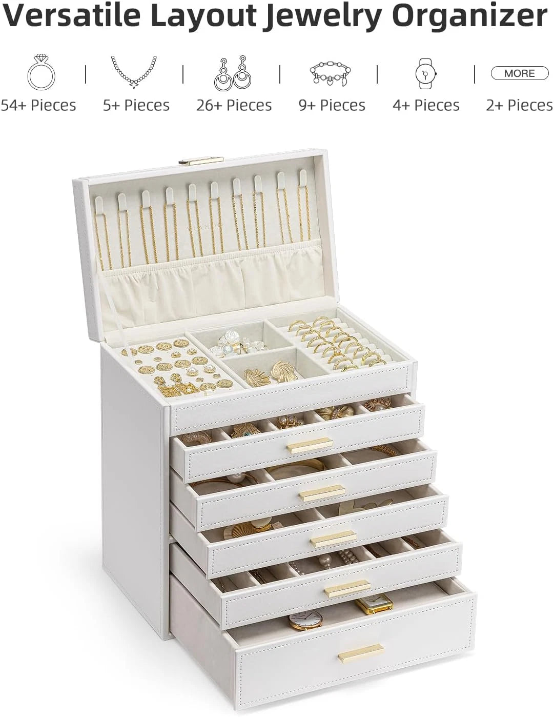 Jewelry Box Organizer,Large Jewelry Boxes for 5 Drawn,Pu Leather Jewelry Storage | eBay