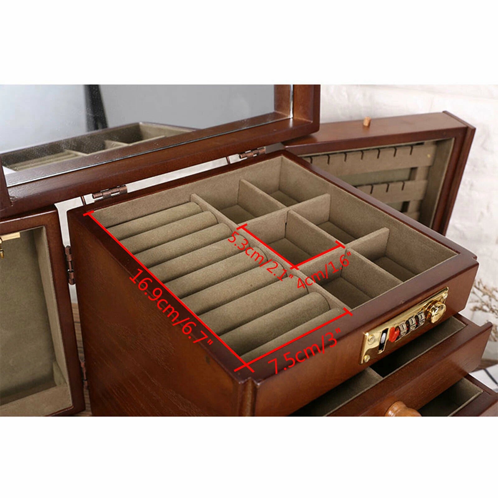 Elegant 5-Layer Wooden Jewelry Box with Velvet Lining and Secure Lock | eBay