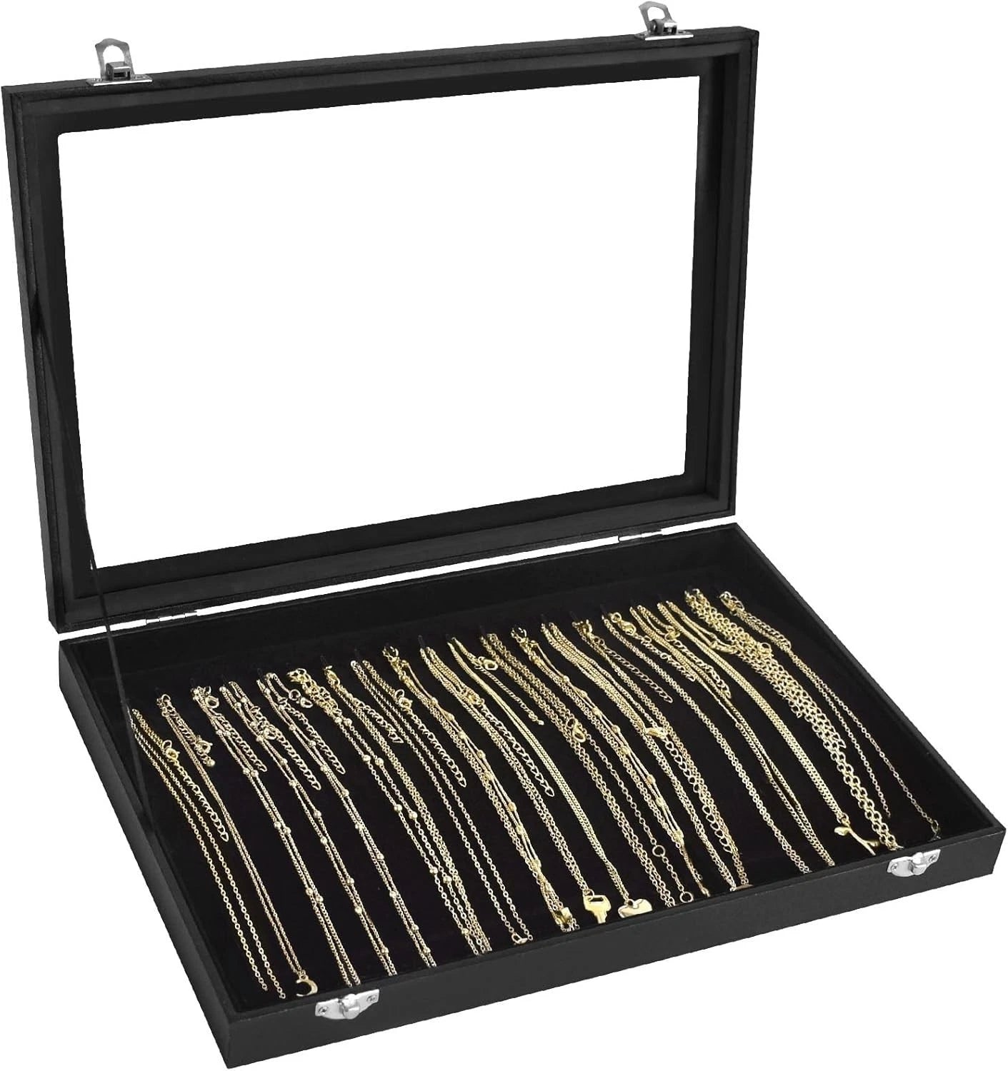 Dustproof Jewelry Display Box with 20 Hooks | Modern Velvet Organizer, Black | eBay