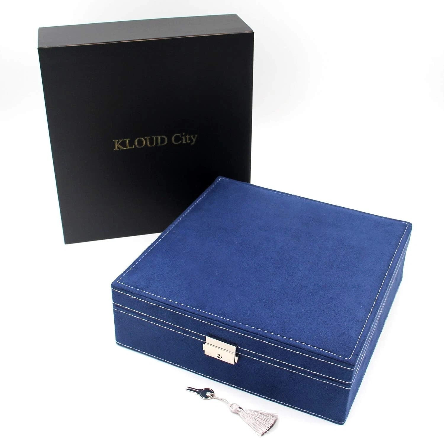 Elegant Two-Layer Jewelry Box Organizer in Deep Blue with Removable Compartments | eBay