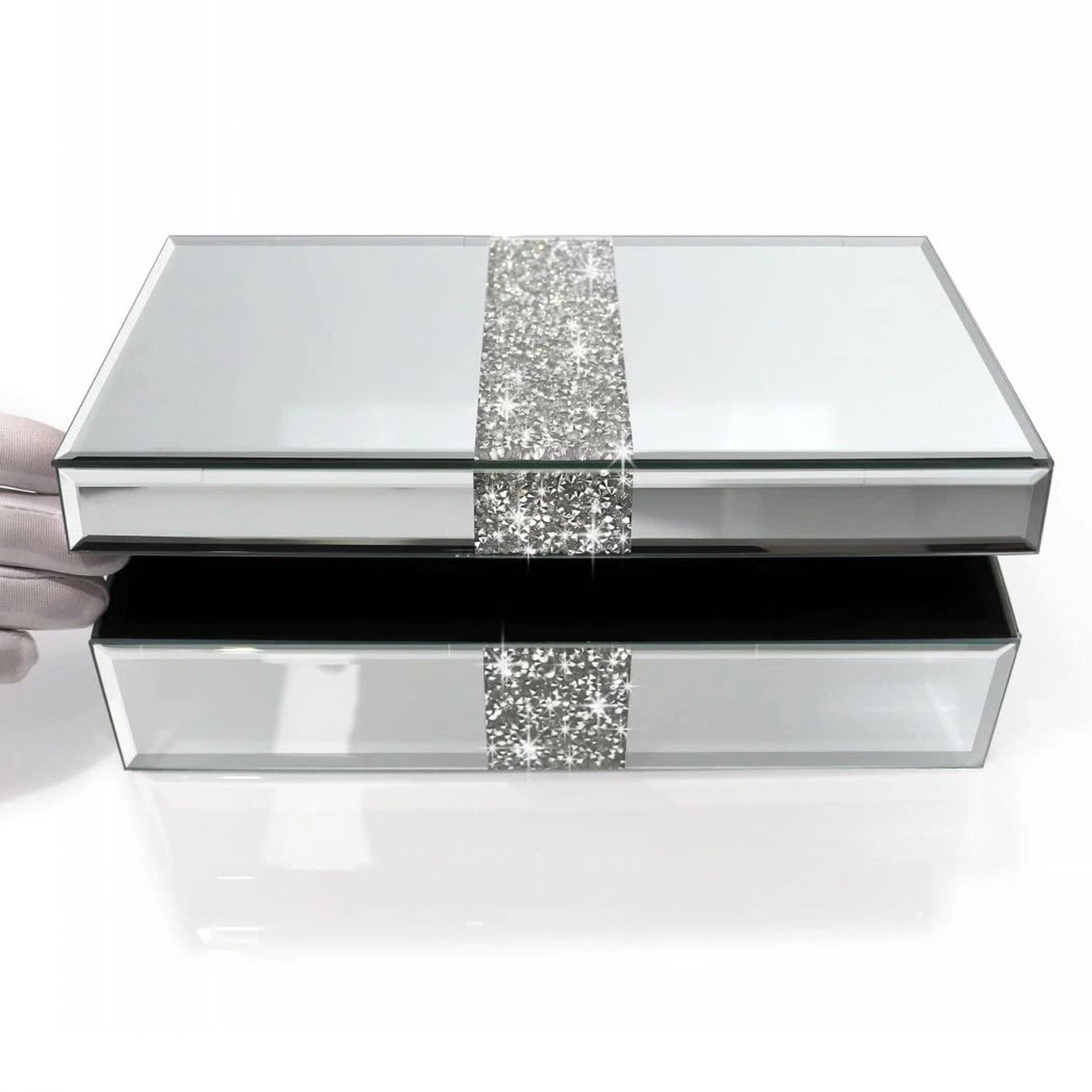 Luxury Middle Silver Bling Crushed Diamond Glass Mirrored Jewelry Box Women J... | eBay