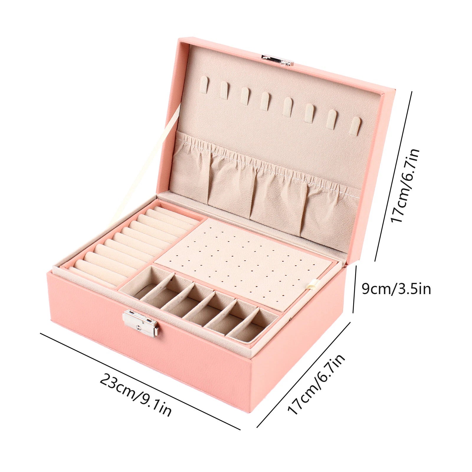 Double-layer Jewelry Storage Pink Cosmetics Box Watch Organizer Case PU Leather | eBay