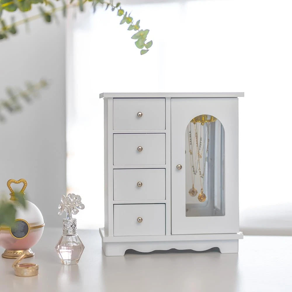 White Jewelry Box for Girls Wooden Makeup and Accessories Organizer Ring Storage | eBay