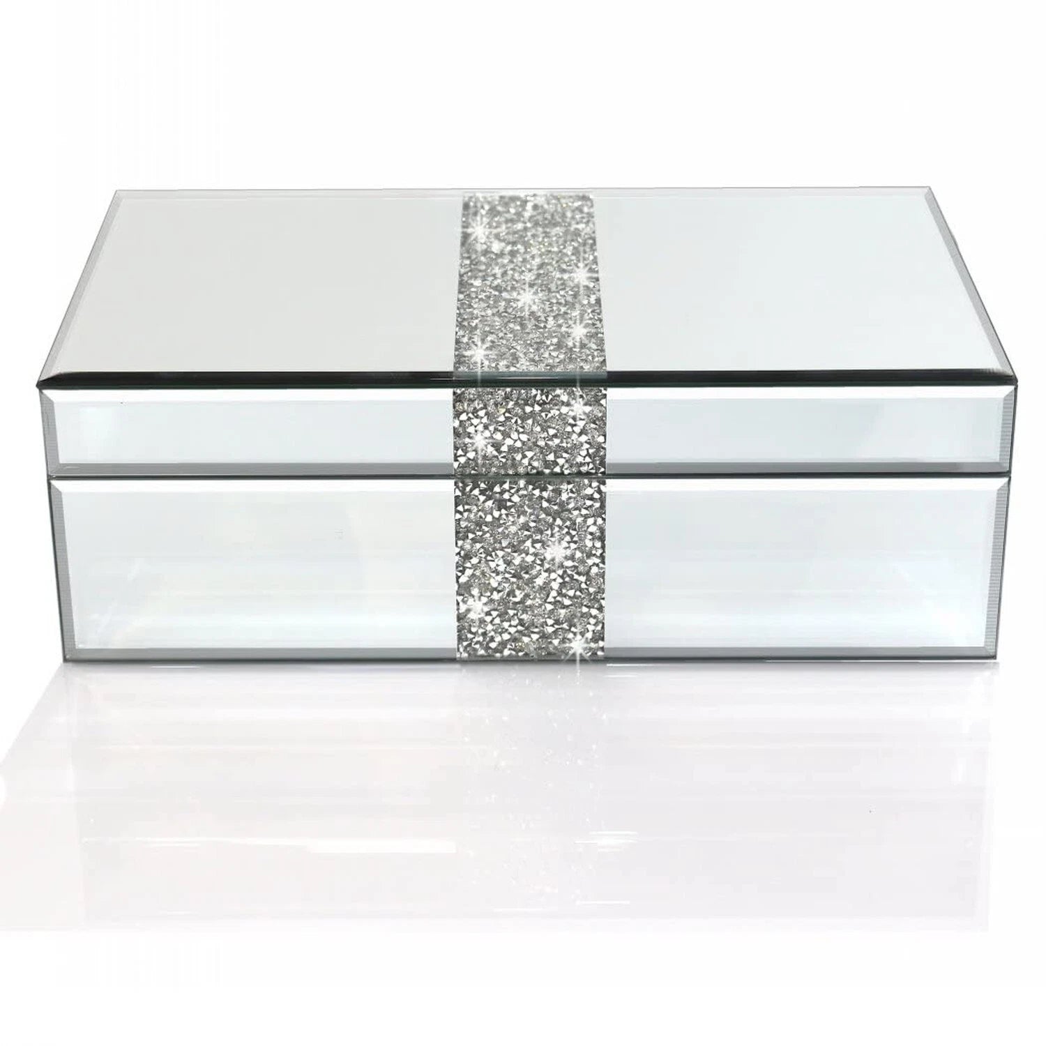 Luxury Middle Silver Bling Crushed Diamond Glass Mirrored Jewelry Box Women J... | eBay