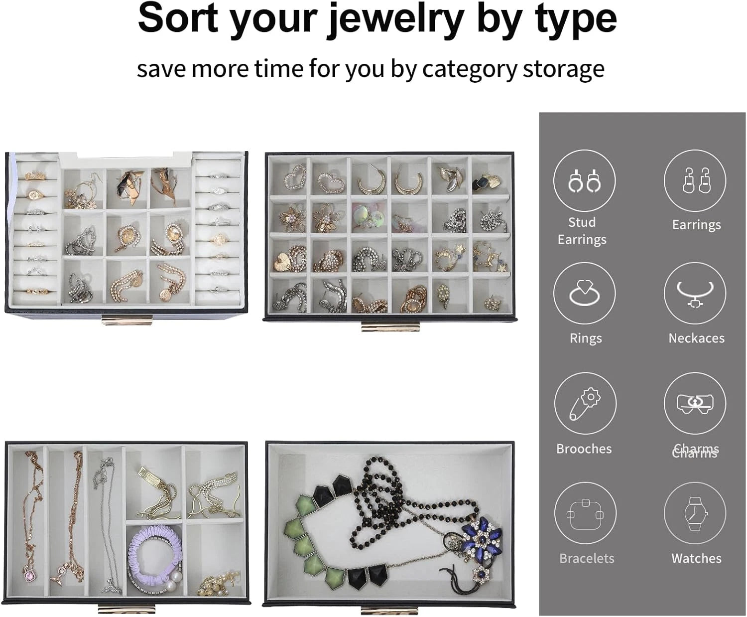 Jewelry Boxes for Women, White and Black 4 Layer Large Jewelry Box for Necklace, | eBay