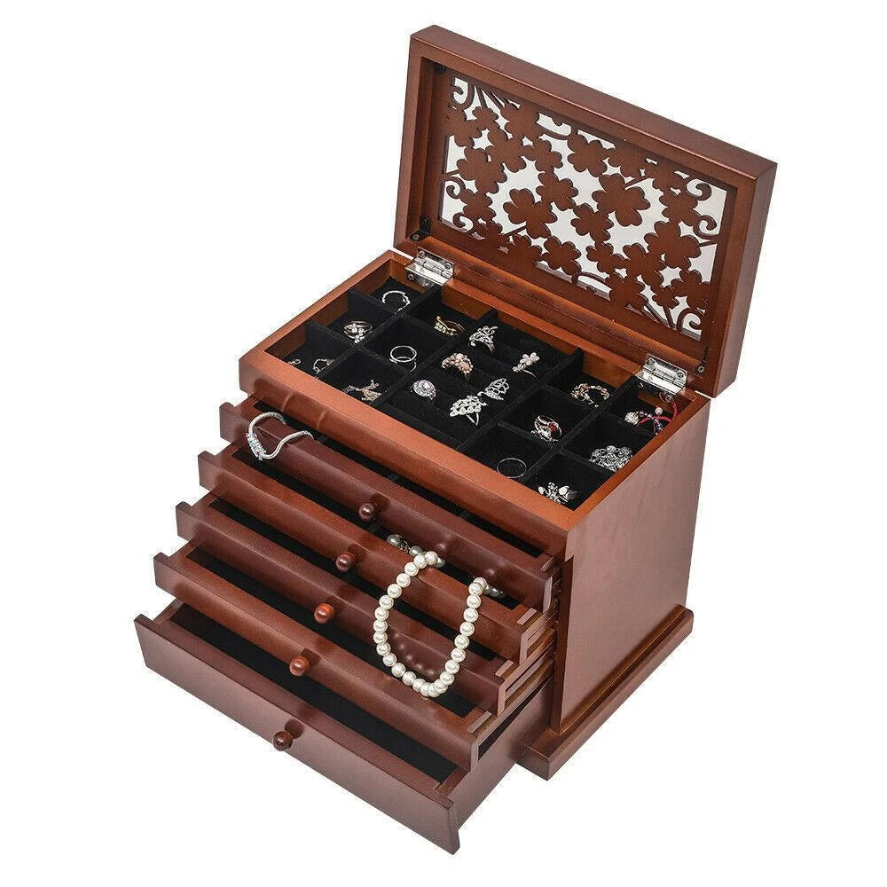 Jewelry Ring Display Organizer Box Tray Earring Storage Case with 5 Drawers | eBay