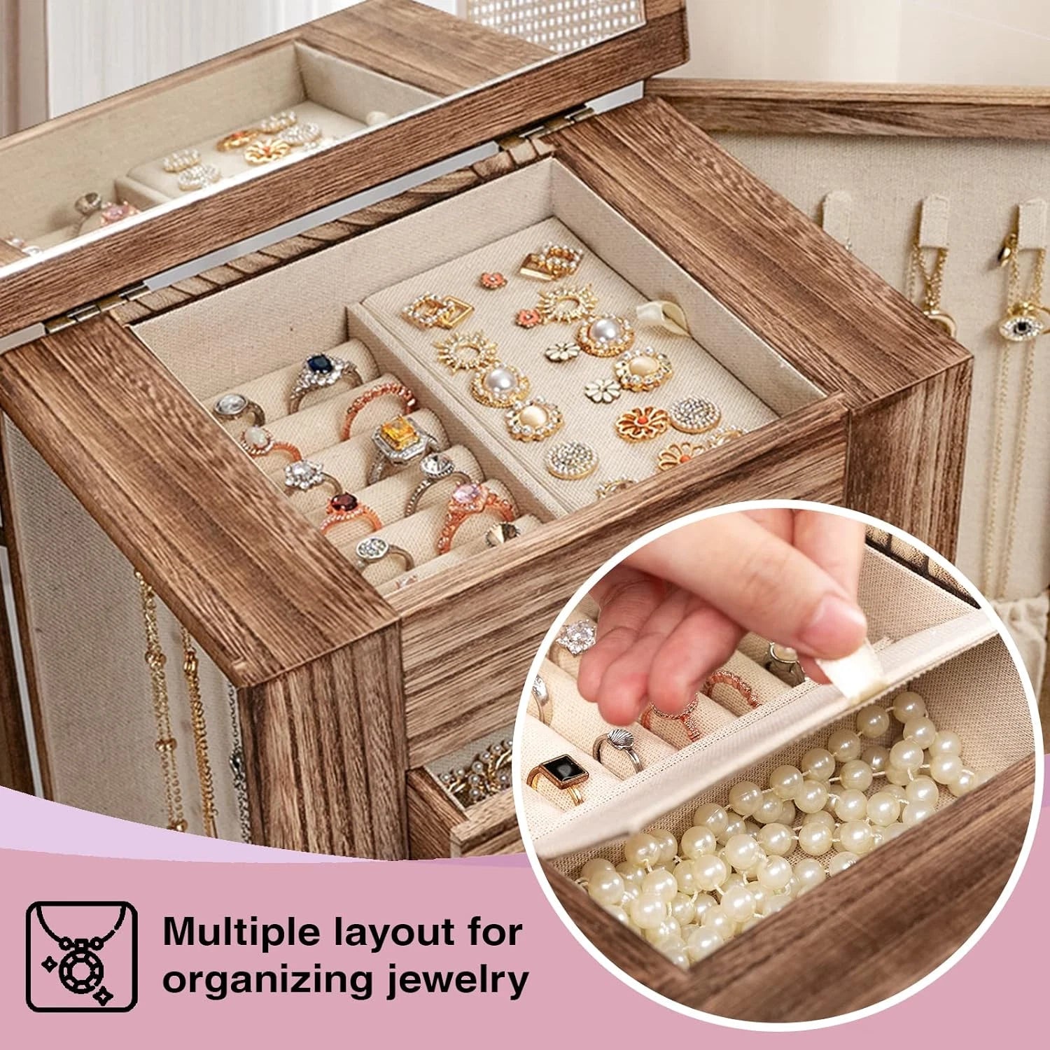 Jewelry Box for Women, 5 Layer Large Wood Boxes & Organizers for Necklaces Earri | eBay