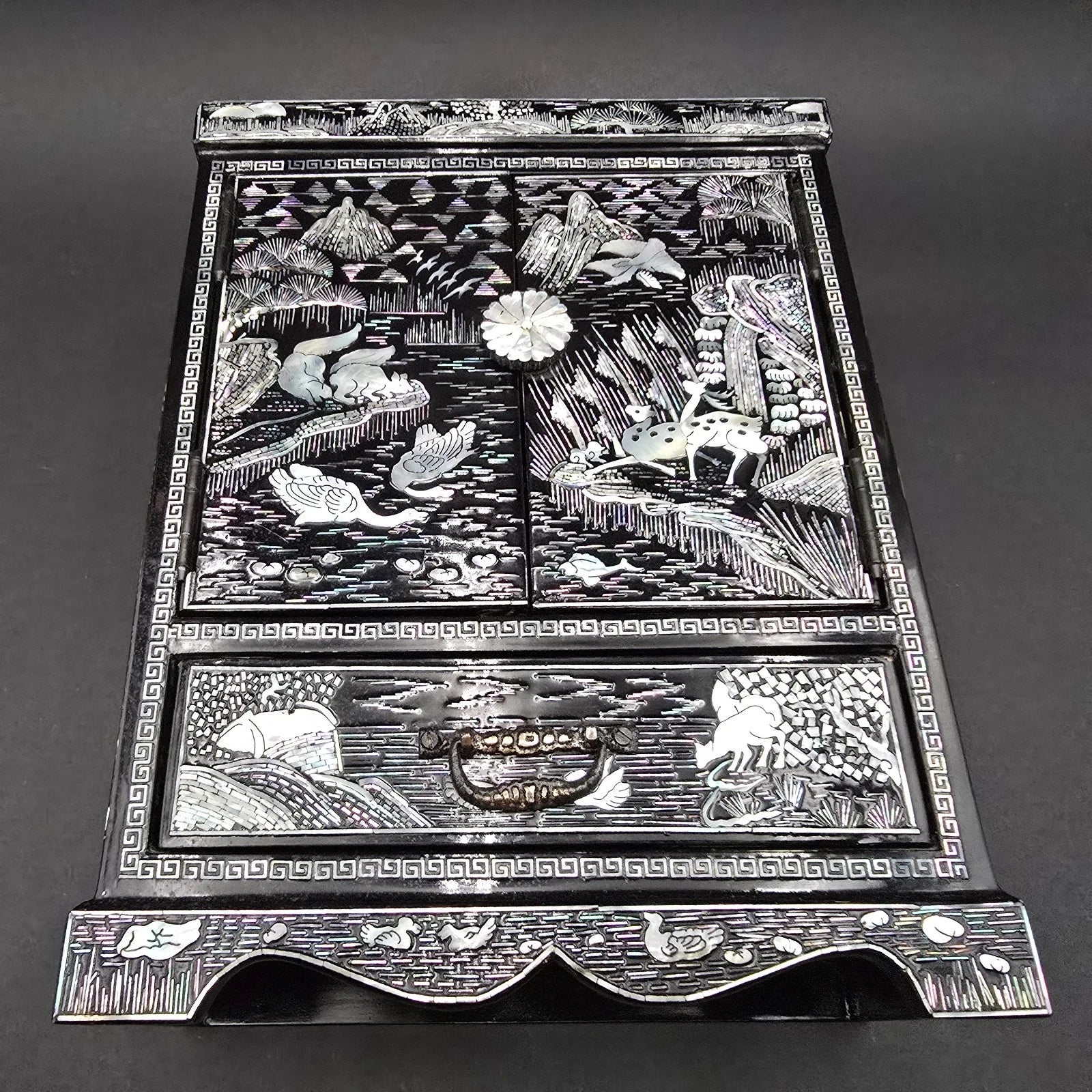 Vintage Korean Mother of Pearl Hand Inlaid Jewelry Cabinet Black Lacquered | eBay