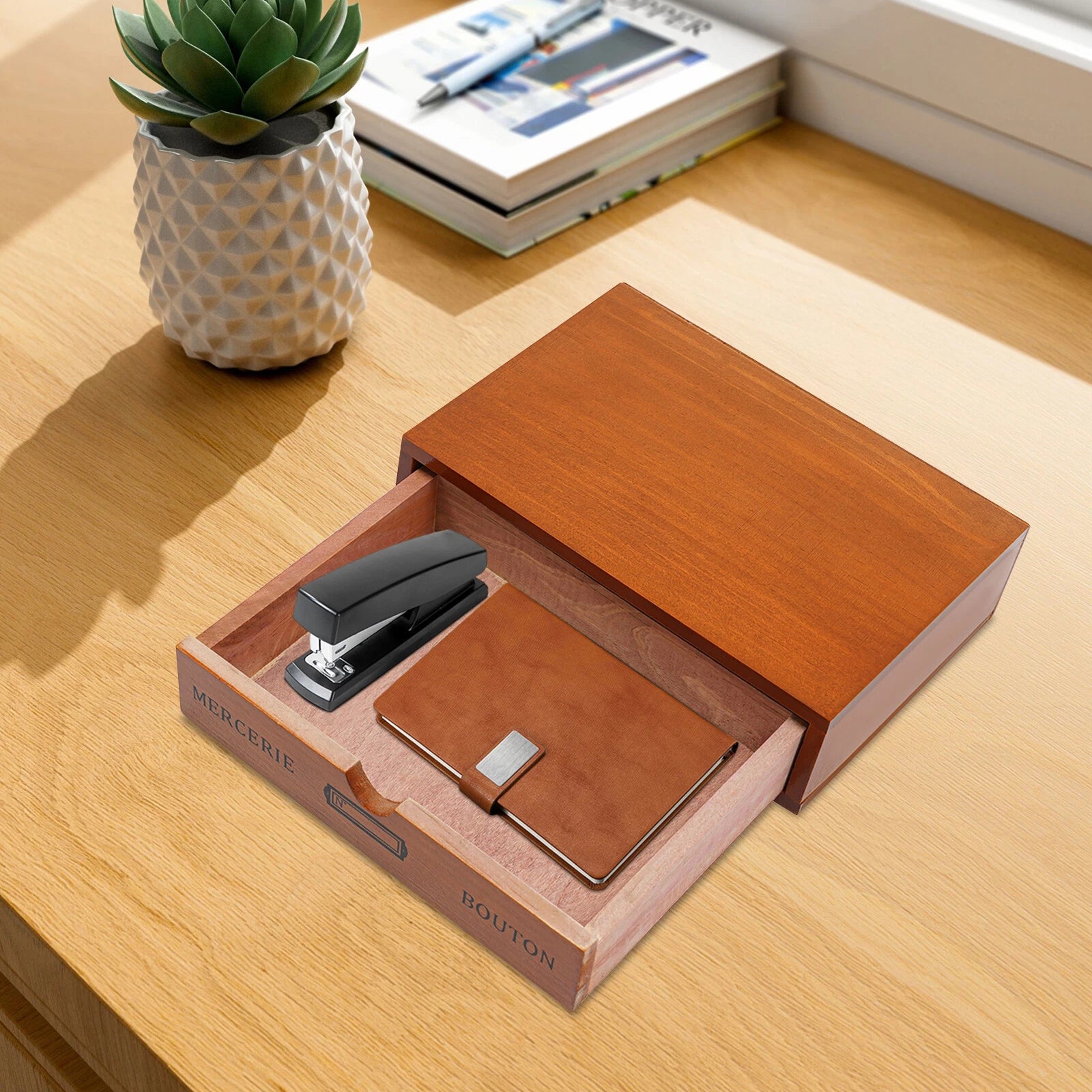 Single-Drawer Wooden Jewelry Organizer - Stylish Desktop Storage Box | eBay