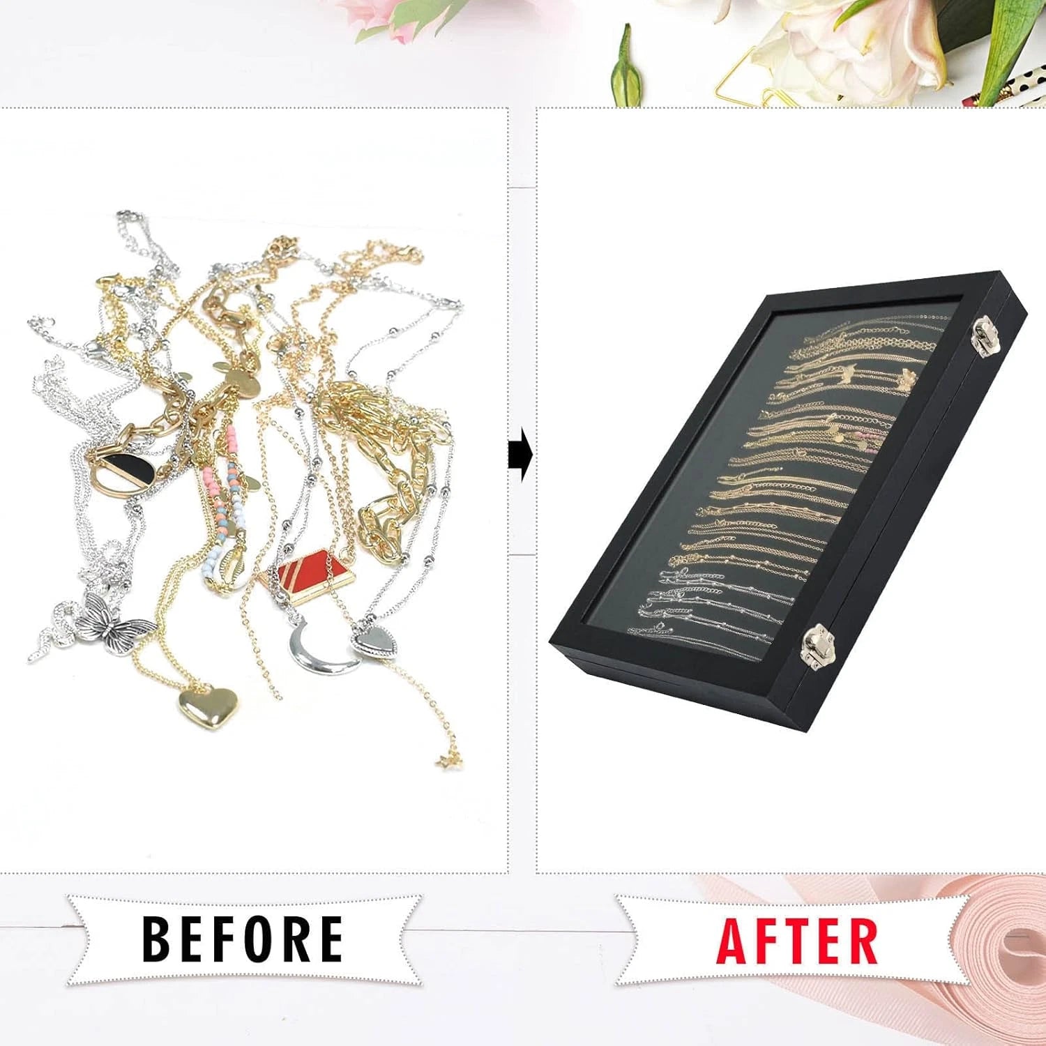 Premium Sky Blue Necklace Organizer Box with 20 Hooks & Transparent Lid | eBay