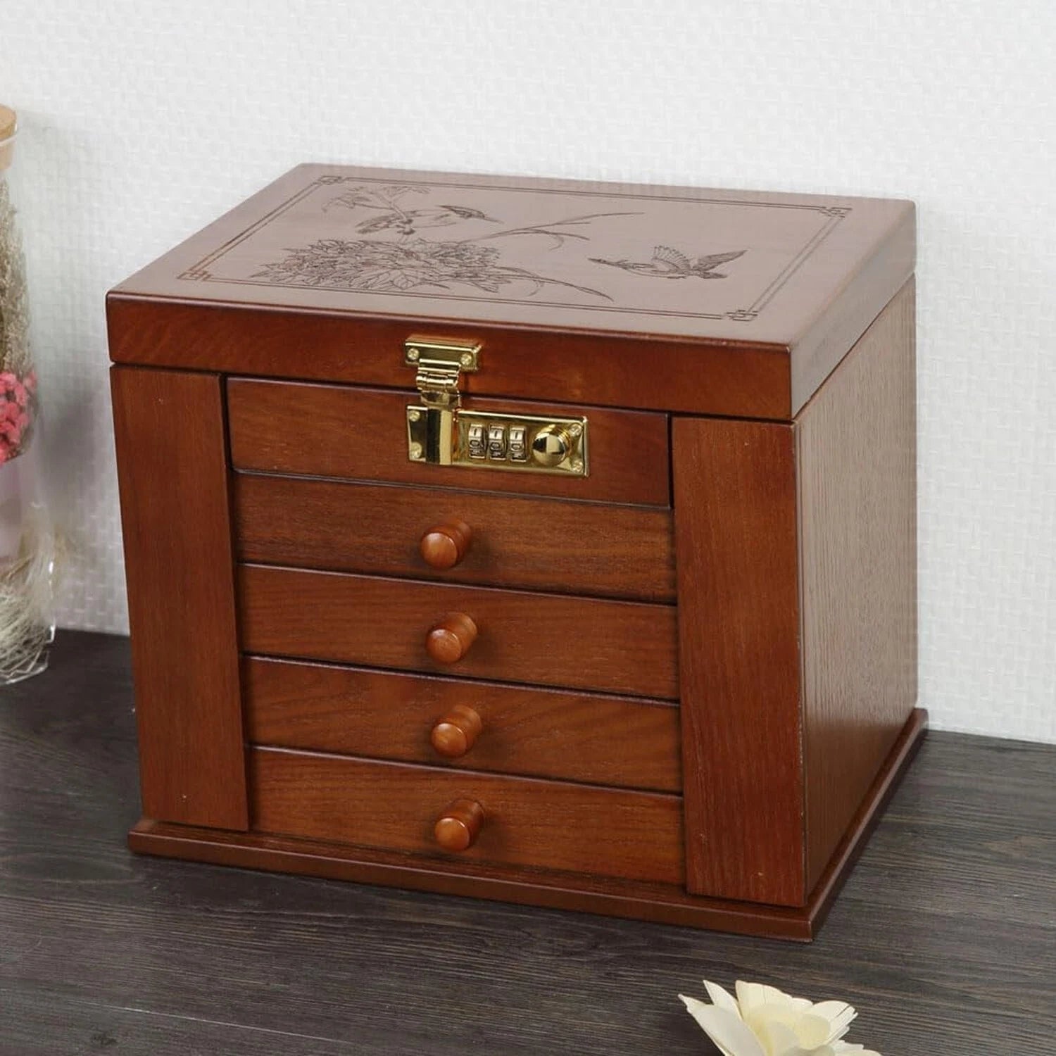 FEECOZ Wooden Jewelry Box for Women, Jewelry Storage Box with Combo Lock for ... | eBay