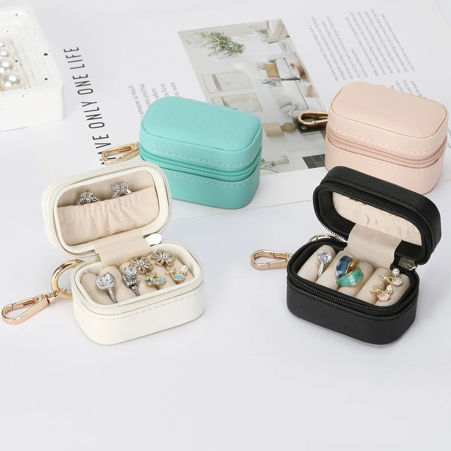Small Travel Ring Stud Earring Box with Keychain, Mini Wedding Ring Holder Boxes | eBay