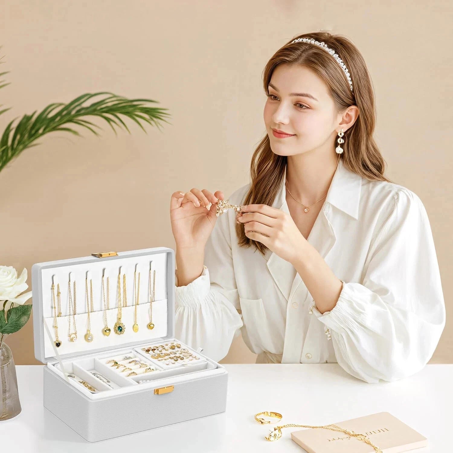 Jewelry Box W/ Tray, 2-Layer Organizer And Storage For Women, Mother, Girlfriend | eBay