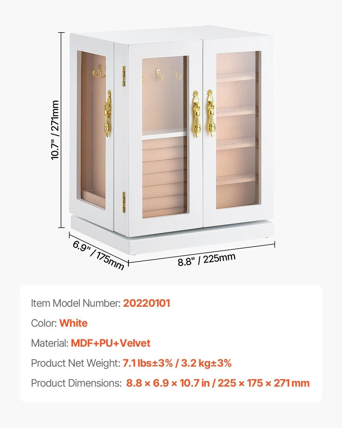 White 5-Drawer Jewelry Box - 360° Rotating Spacious Jewelry Organizer | eBay