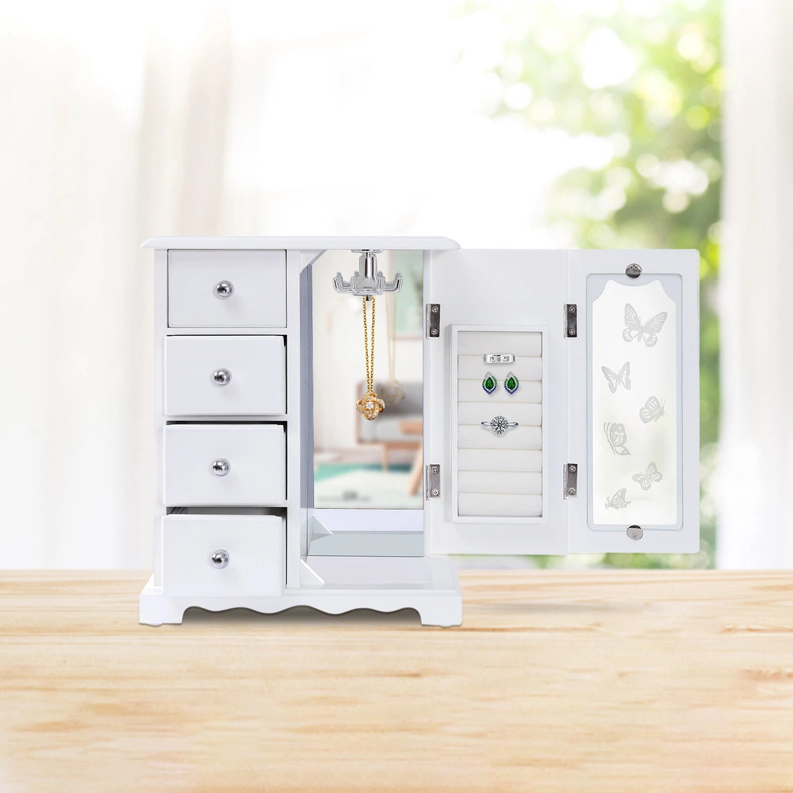 Jewelry Box for Women, White Jewelry Organizer Box with Mirror & 4 Drawers | eBay