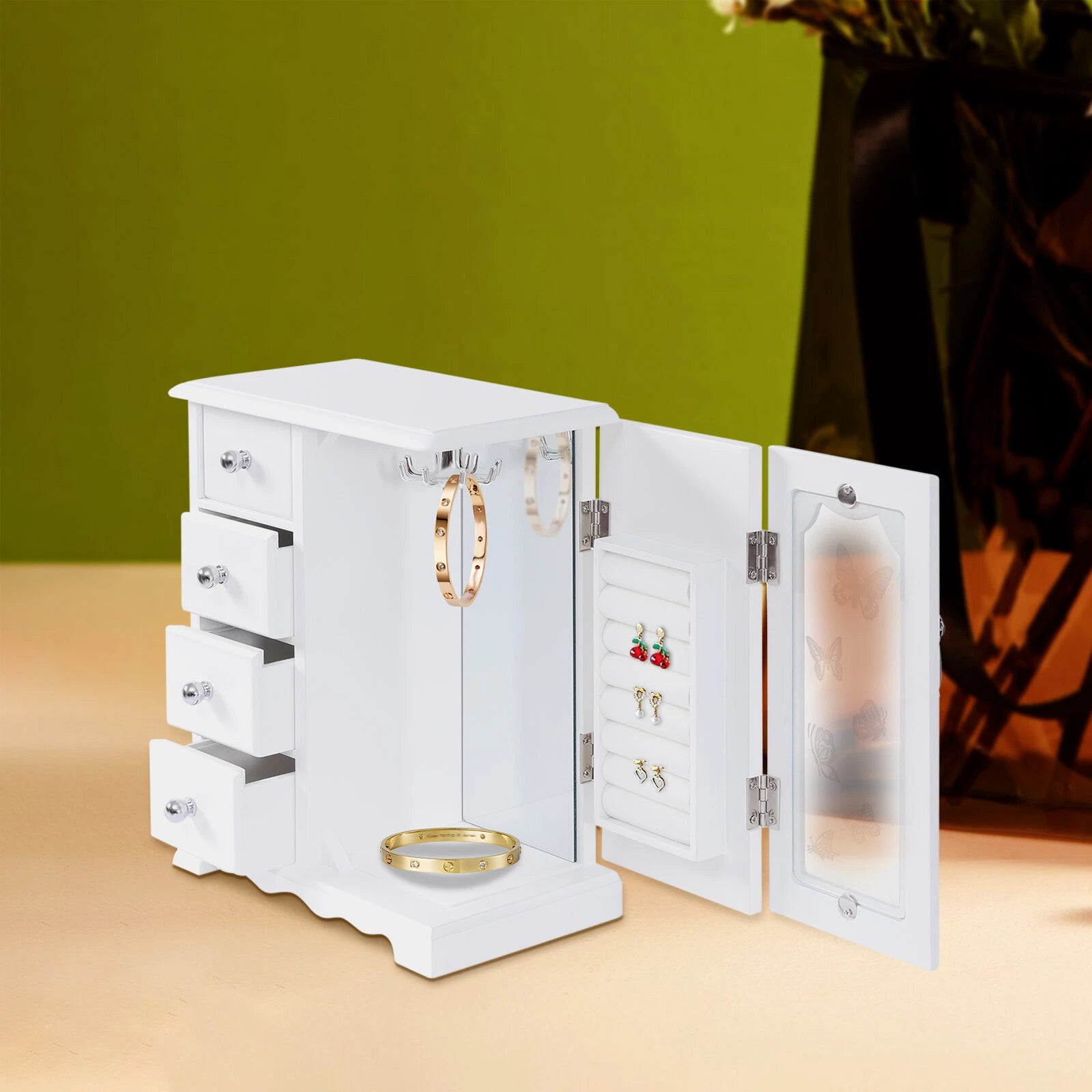 Jewelry Box for Women, White Jewelry Organizer Box with Mirror & 4 Drawers | eBay