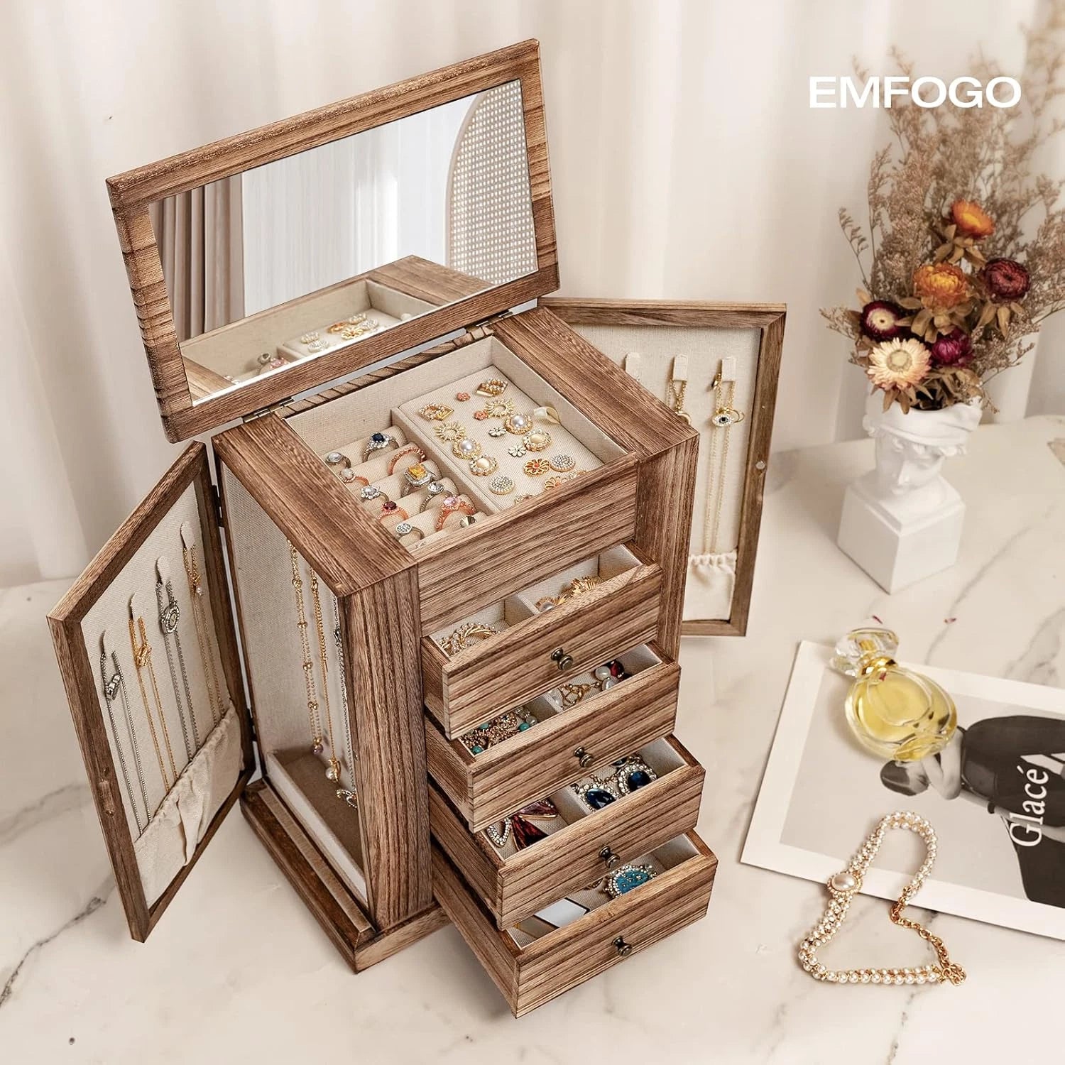 Jewelry Box for Women, 5 Layer Large Wood Boxes & Organizers for Necklaces Earri | eBay