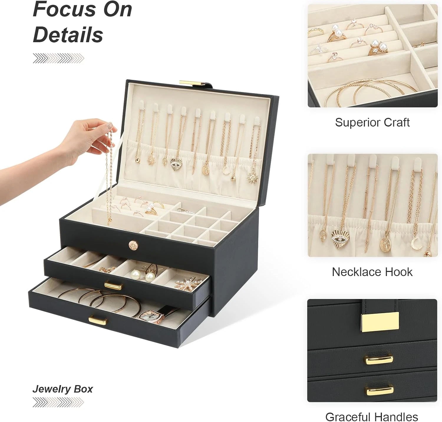 Jewelry Holder Organizer, Leather Jewelry Set Box with 2 Drawers, Jewelry Storag | eBay