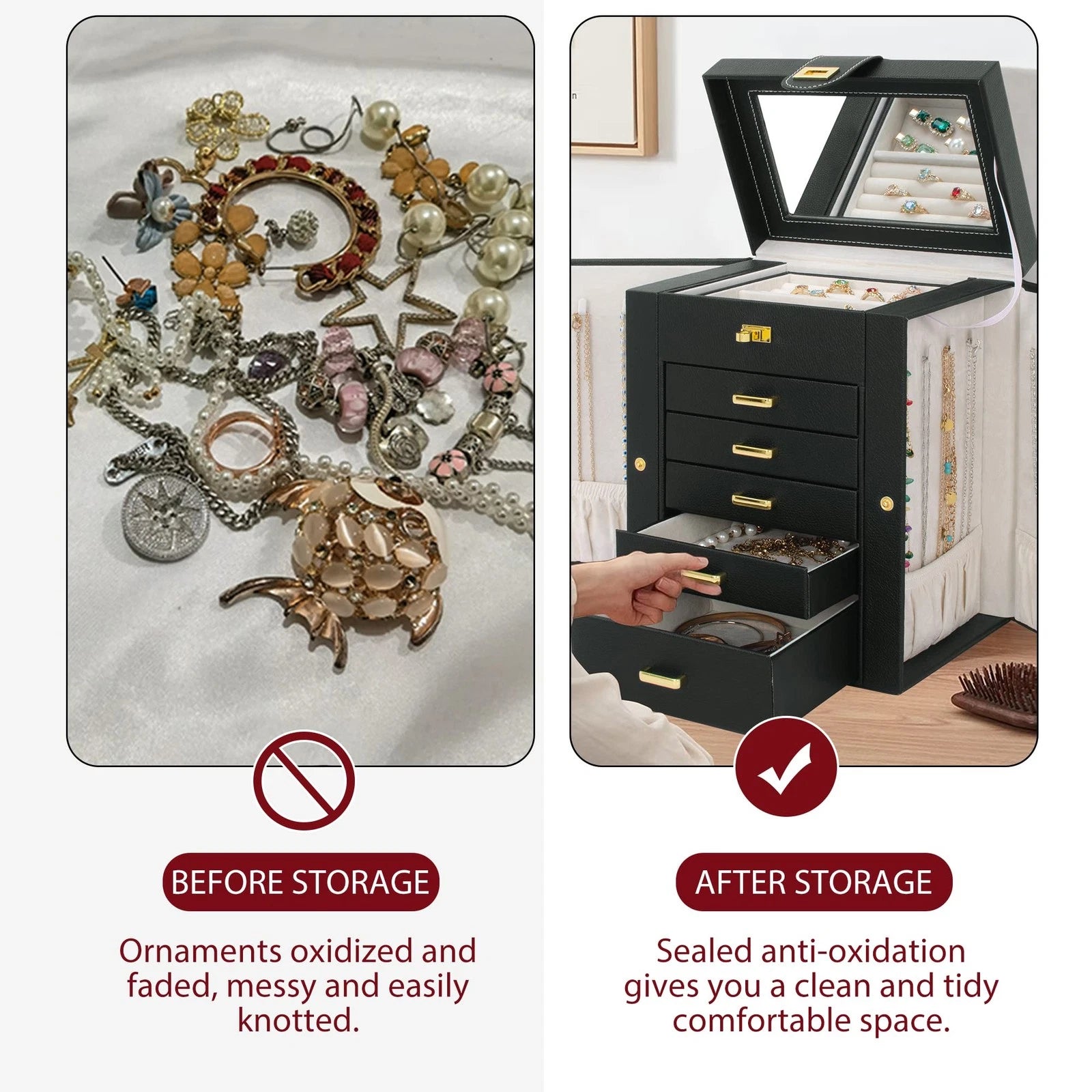 Jewelry Box Organizer Functional Leather Jewelry Storage Case for Women Girls... | eBay