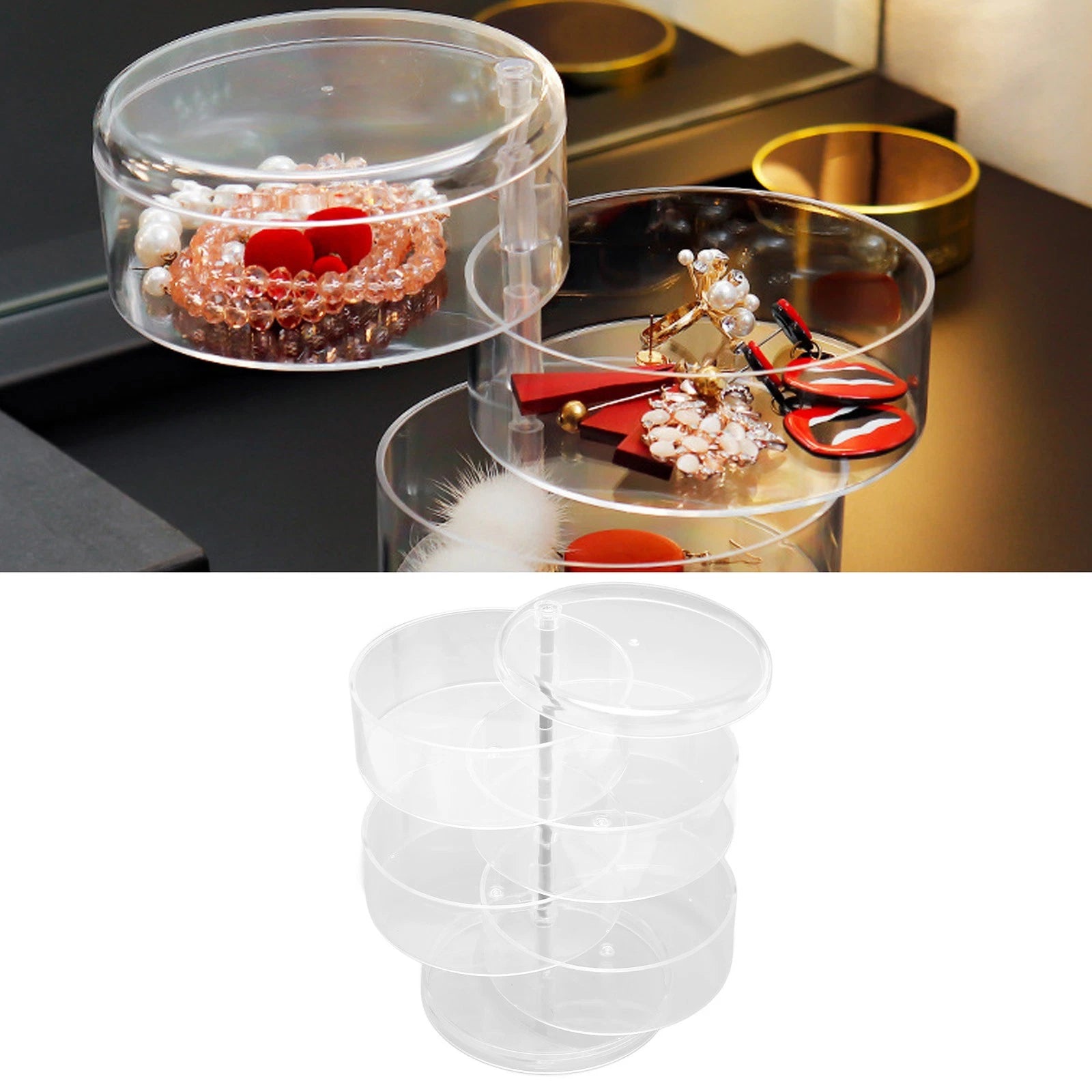 Clear Rotating Jewelry Box 4 Tier Space Saving Plastic Dustproof Decorative DGD | eBay