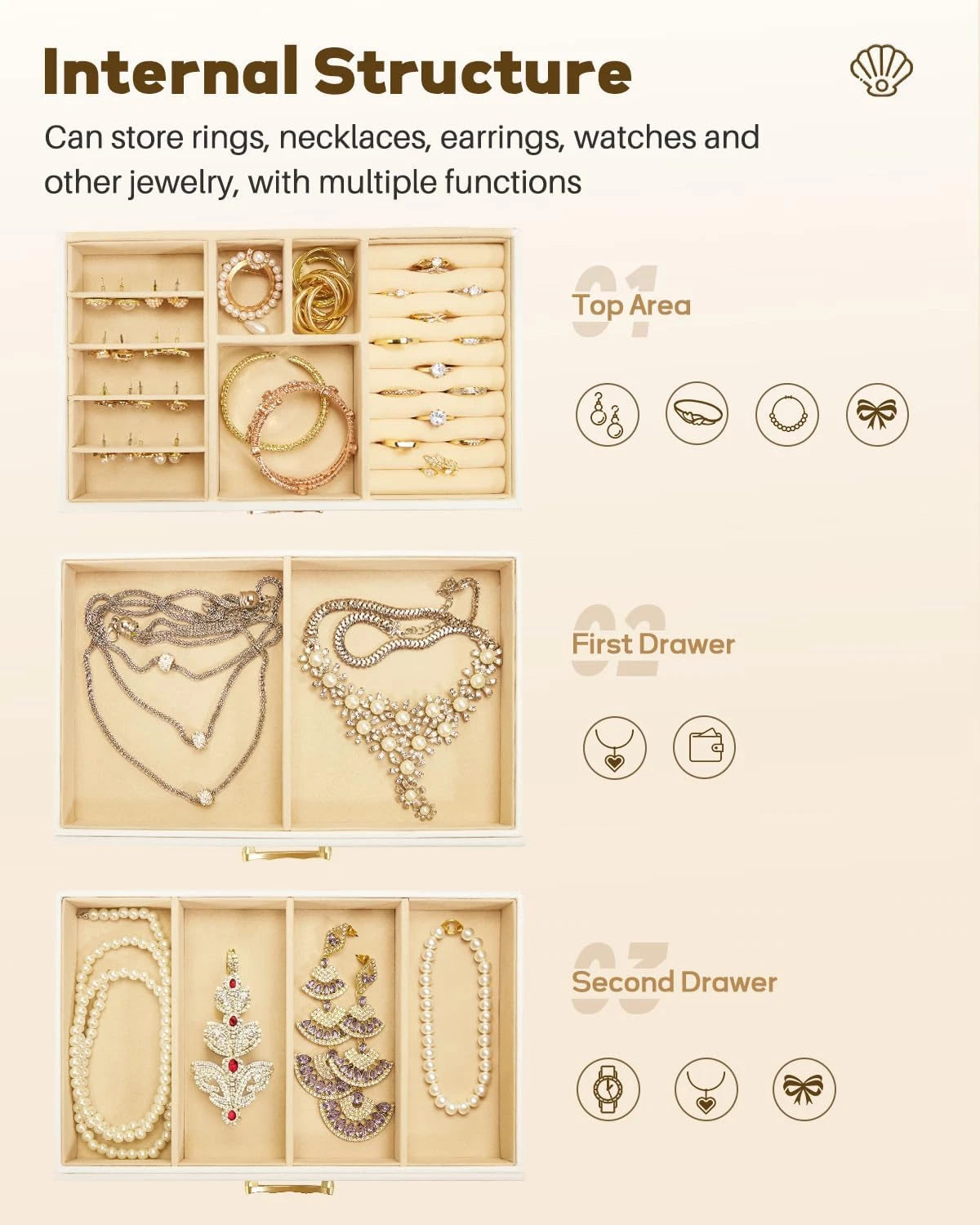 Jewelry Box with 2 Drawers: Display Organizer for Earrings Necklaces - Gift for | eBay