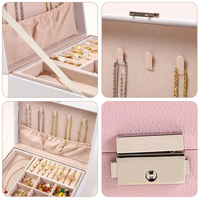 Large Capacity Jewelry Storage Box with Lid Leather Necklace Ring Earrings | eBay
