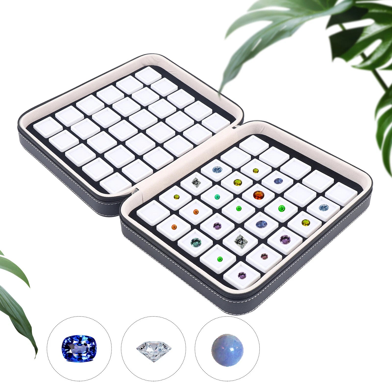 Gemstone Diamond Storage Box 60 Grids Gem Jewelry Organizer Jade Display Case US | eBay