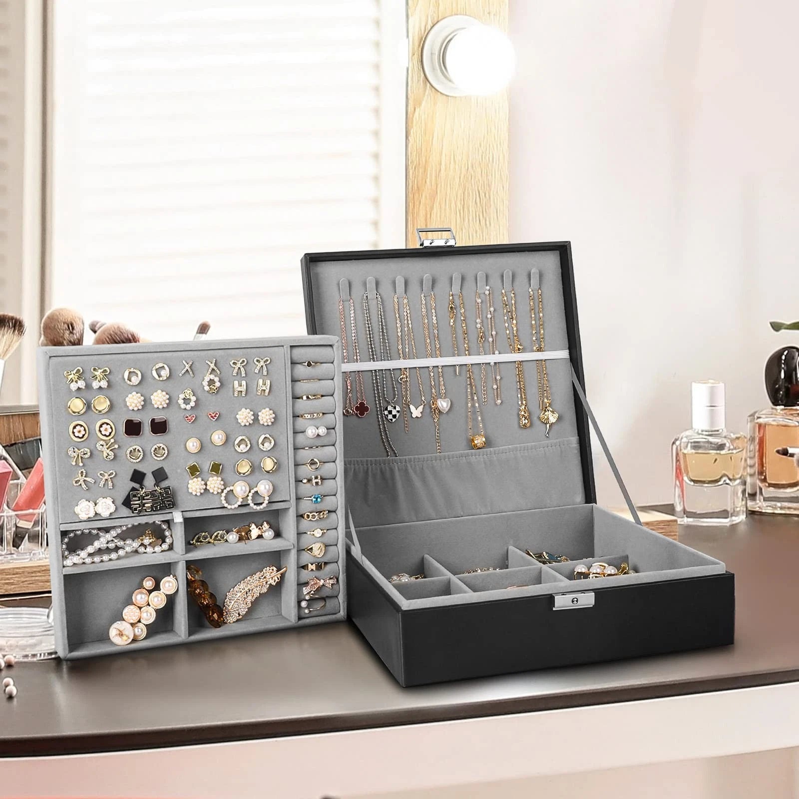 Jewelry Box, Jewelry Boxes for Women & Men with PU Leather, 2 Layer Large Jew... | eBay