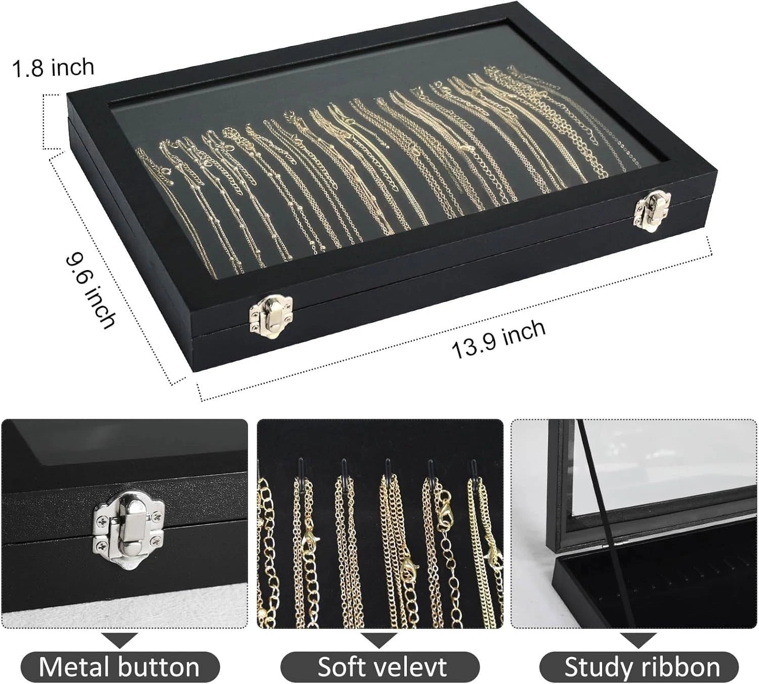 Dustproof Jewelry Display Box with 20 Hooks | Modern Velvet Organizer, Black | eBay