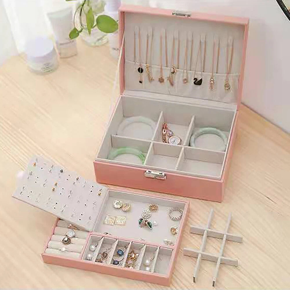 Double-layer Jewelry Storage Pink Cosmetics Box Watch Organizer Case PU Leather | eBay