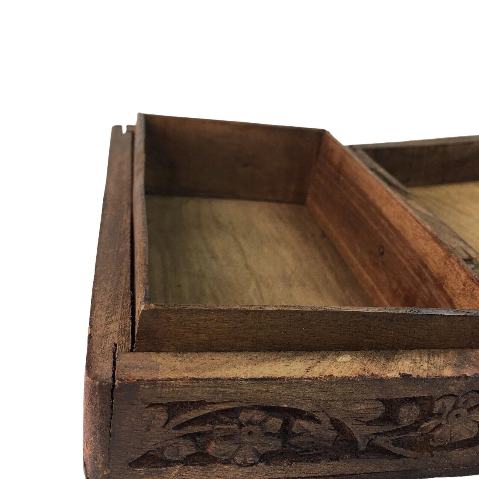 Wood Jewelry Chest Storage Box Inlay Carved Floral Pattern Solid Mid Century u | eBay