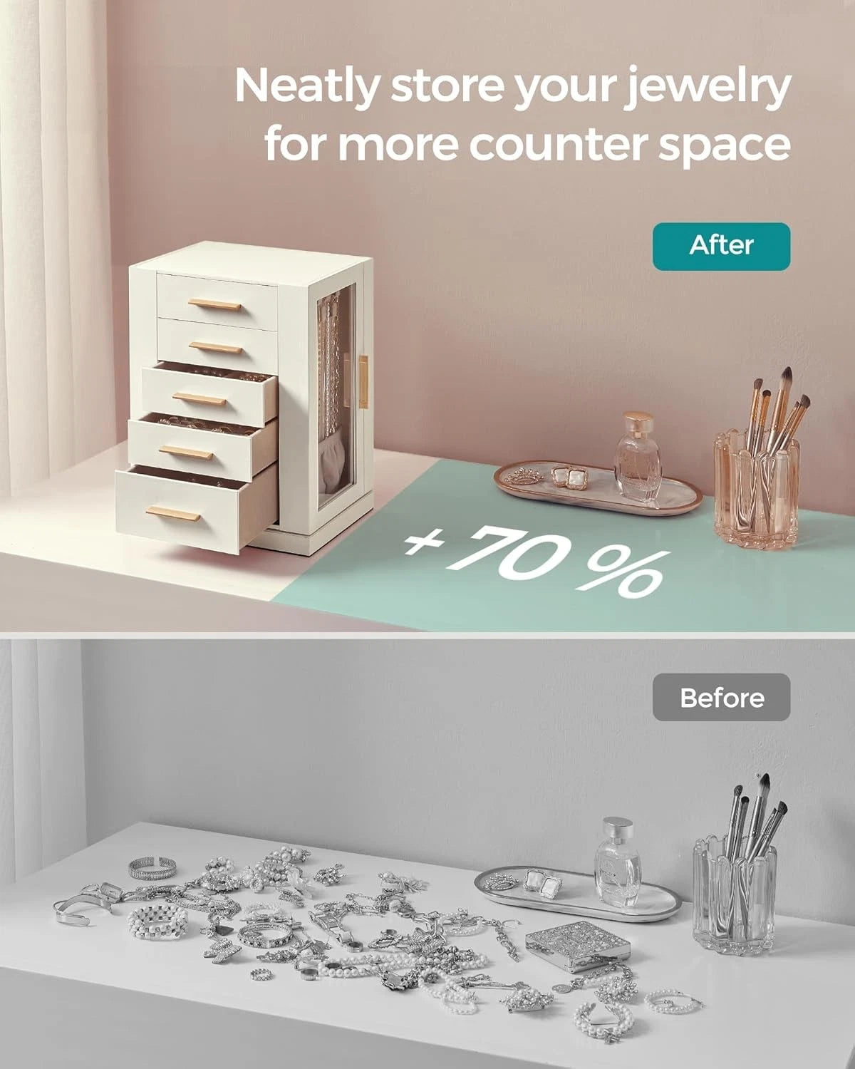 Jewelry Box 360° Rotating,Jewelry Storage Case with 5 Drawers, Jewelry Organizer | eBay