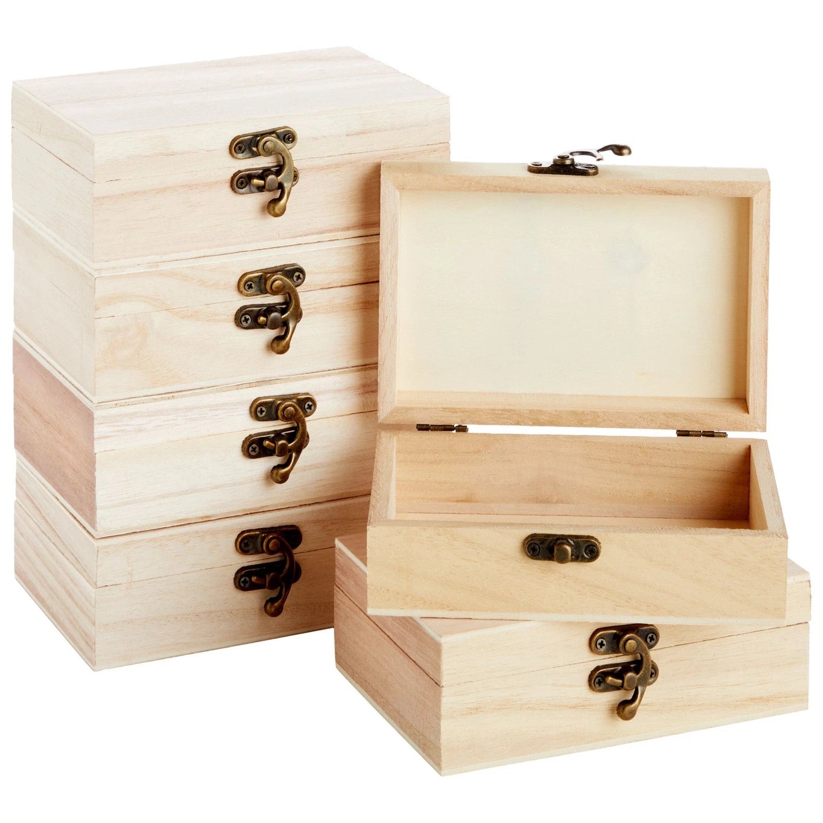 6-Pack Unfinished Wooden Boxes for Crafts with Hinged Lids and Clasps, 6x4x2 In 843128138459| eBay