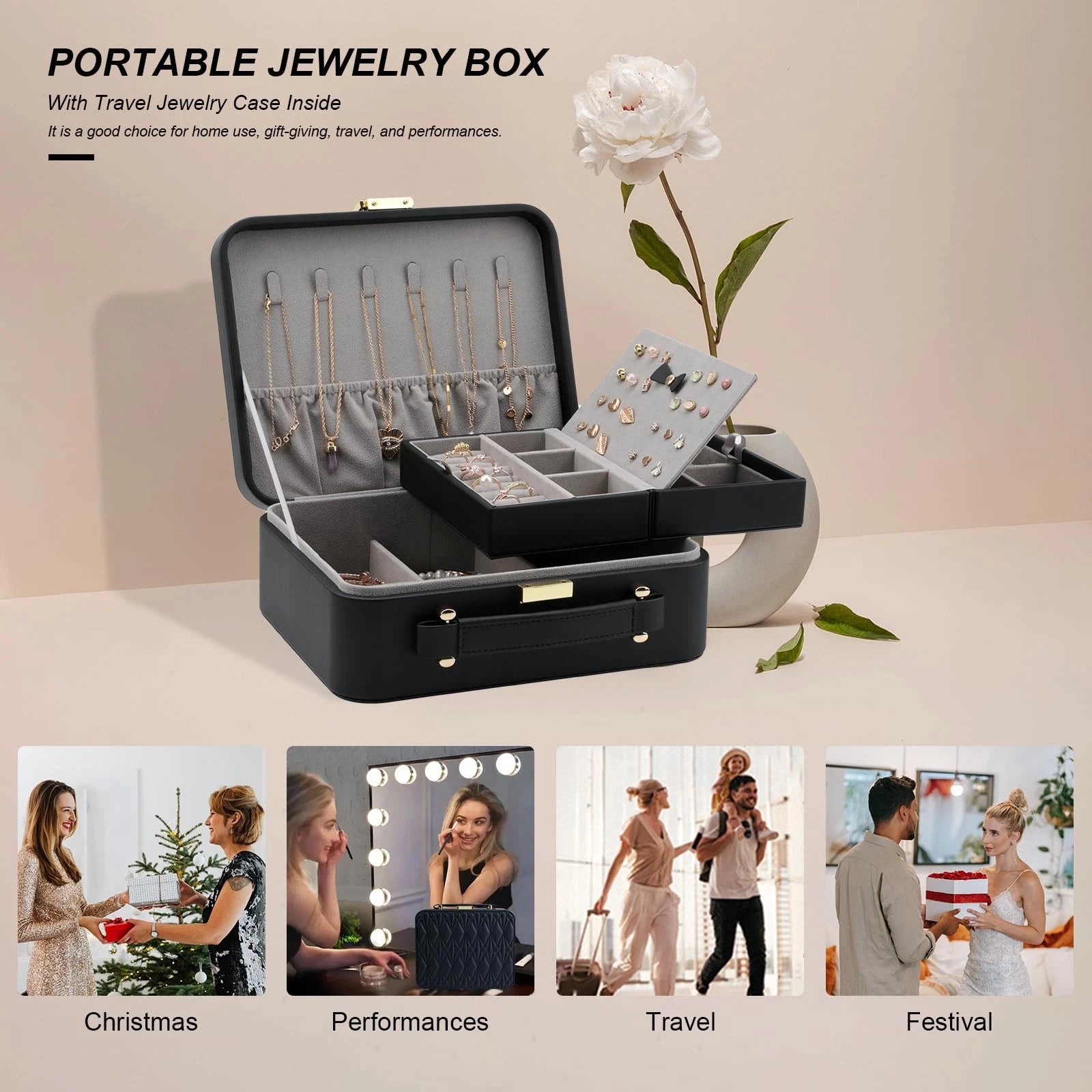 V-LAFUY Jewelry Box for Women Travel Jewelry Organizer Case with Jewelry Tray. | eBay