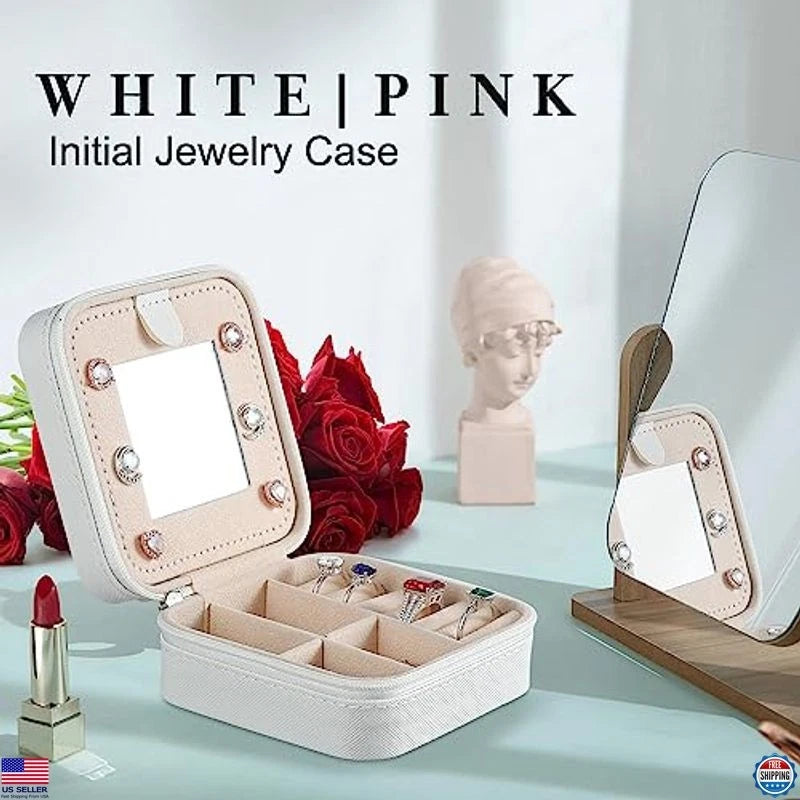 Travel Jewelry Case Organizer - Rings, Necklaces, Earrings, White, Initial M | eBay