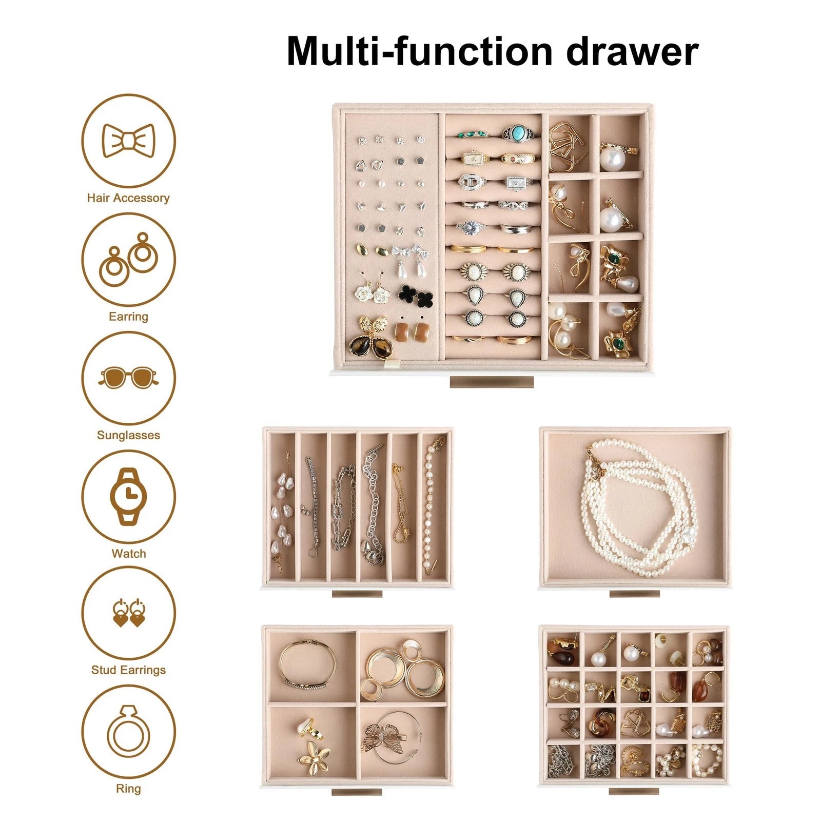 Clear Lid Jewelry Box,5-Layer Jewelry Organizer with Drawer,PU Leather Jewelr... | eBay