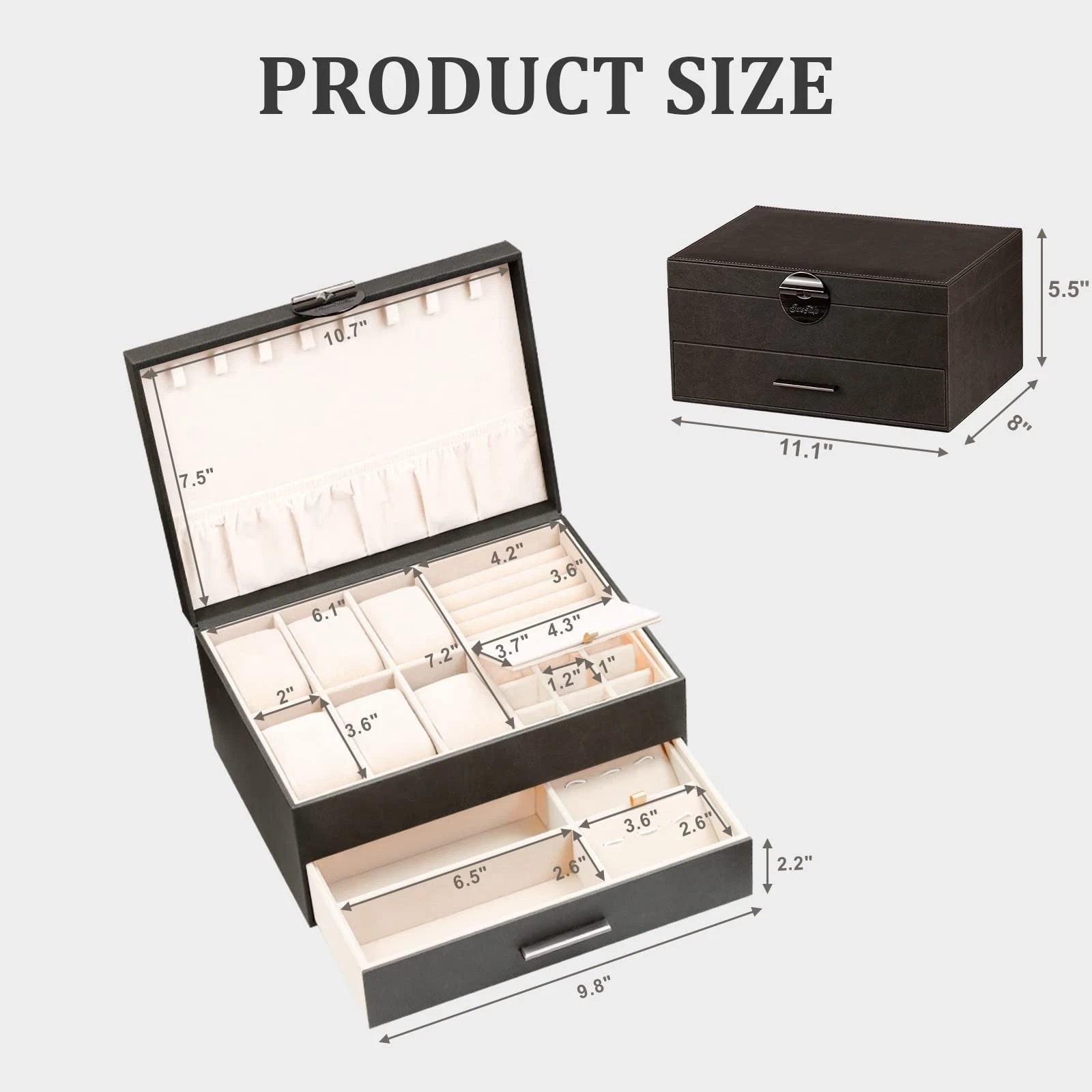 Jewelry Box for Men 2 Layer Jewelry Organizer with 1 Drawer for Storage Displ... | eBay