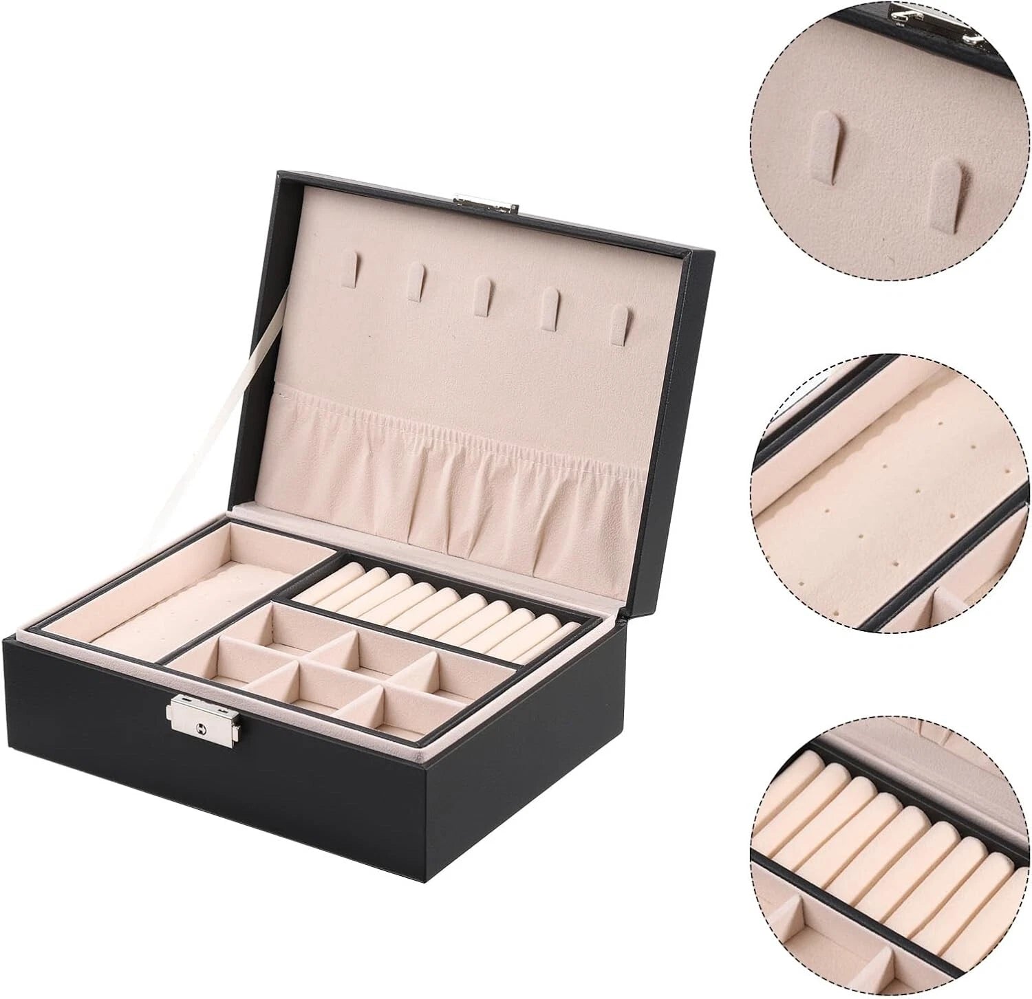 One Jewelry Box 2 Layer Black PU Leather Organizer Storage Case W/Removable Tray | eBay